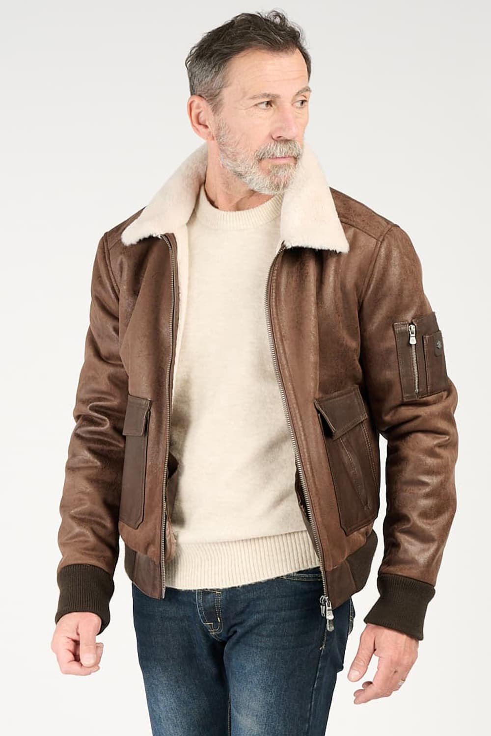 Aviator Shearling Style Dark Brown man Barone firenze - 4
