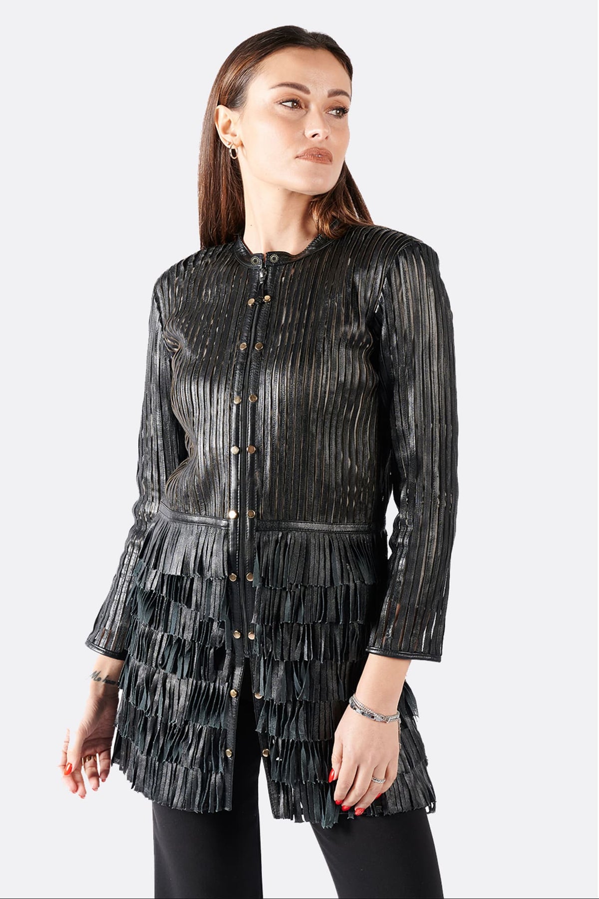 Fringe, Studs and Zip Jacket woman Barone firenze - 3