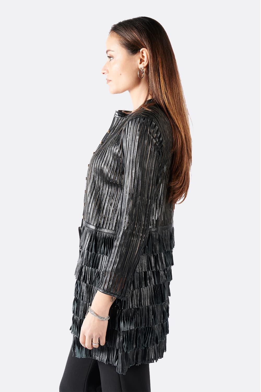 Fringe, Studs and Zip Jacket woman Barone firenze - 5