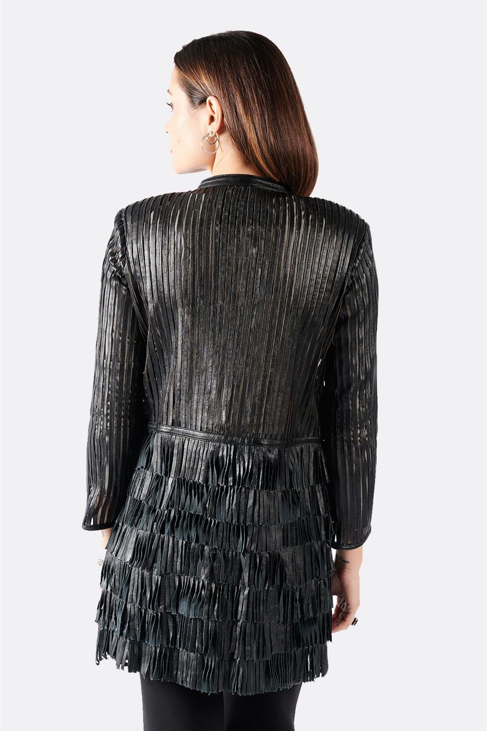 Fringe, Studs and Zip Jacket woman Barone firenze - 6