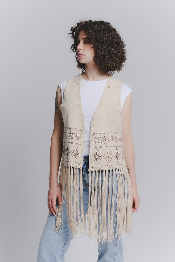 Beige Embroidered Vest woman Barone firenze