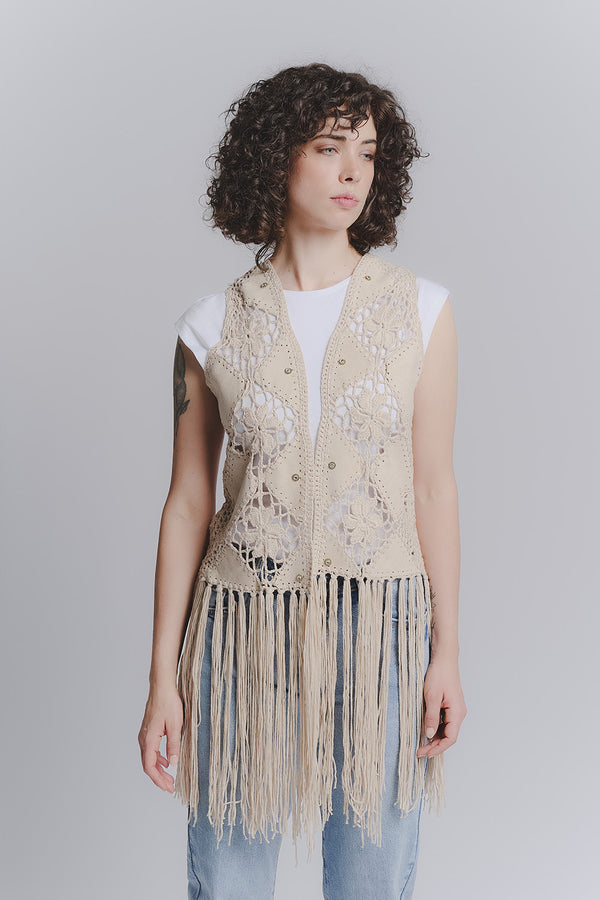 Gilet Macramè Beige woman Barone firenze
