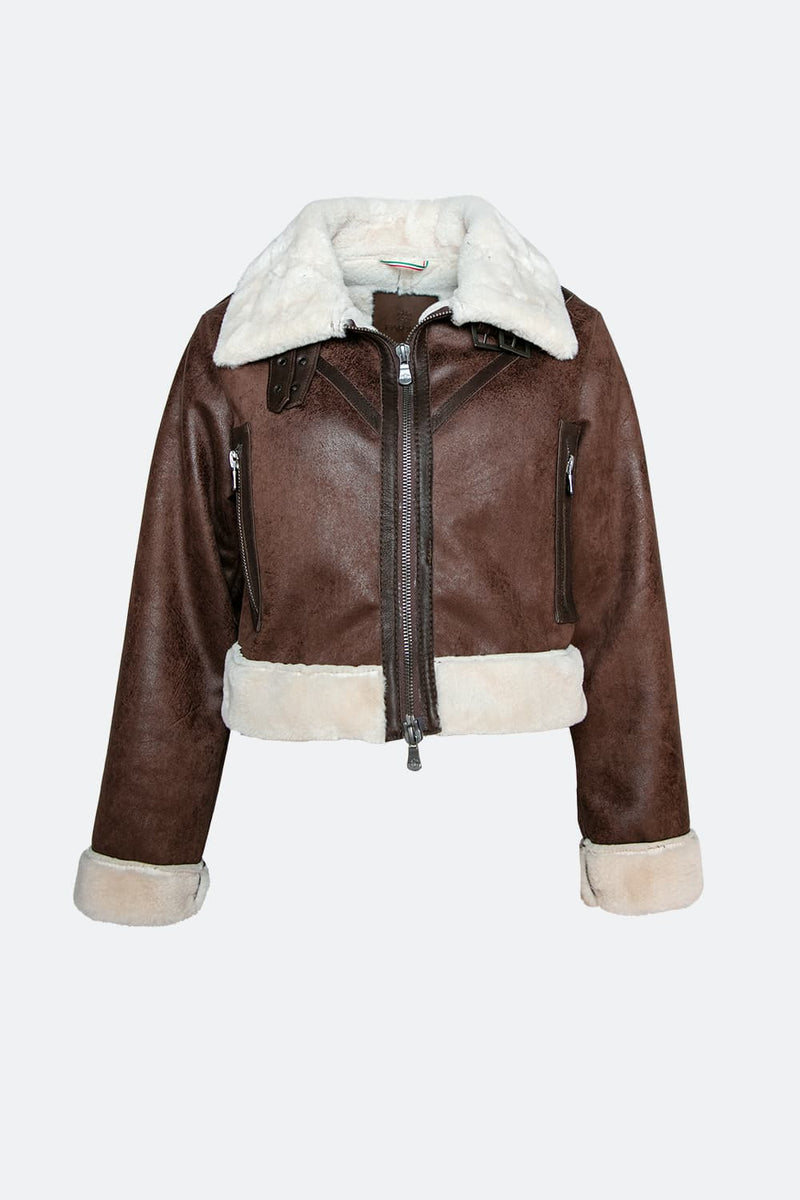 Ginevra Dark Brown Shearling Style woman Barone firenze - 2