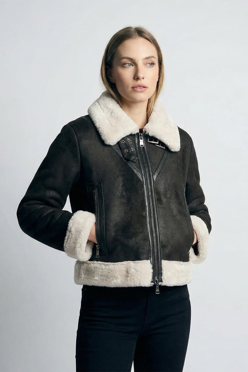 Ginevra Black Shearling Style  woman Barone firenze - 4