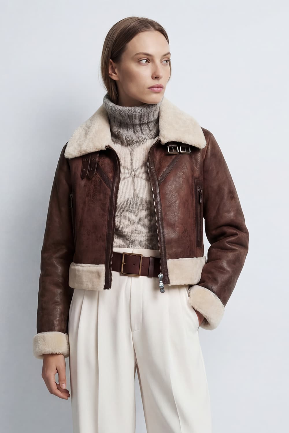 Ginevra Dark Brown Shearling Style woman Barone firenze - 1