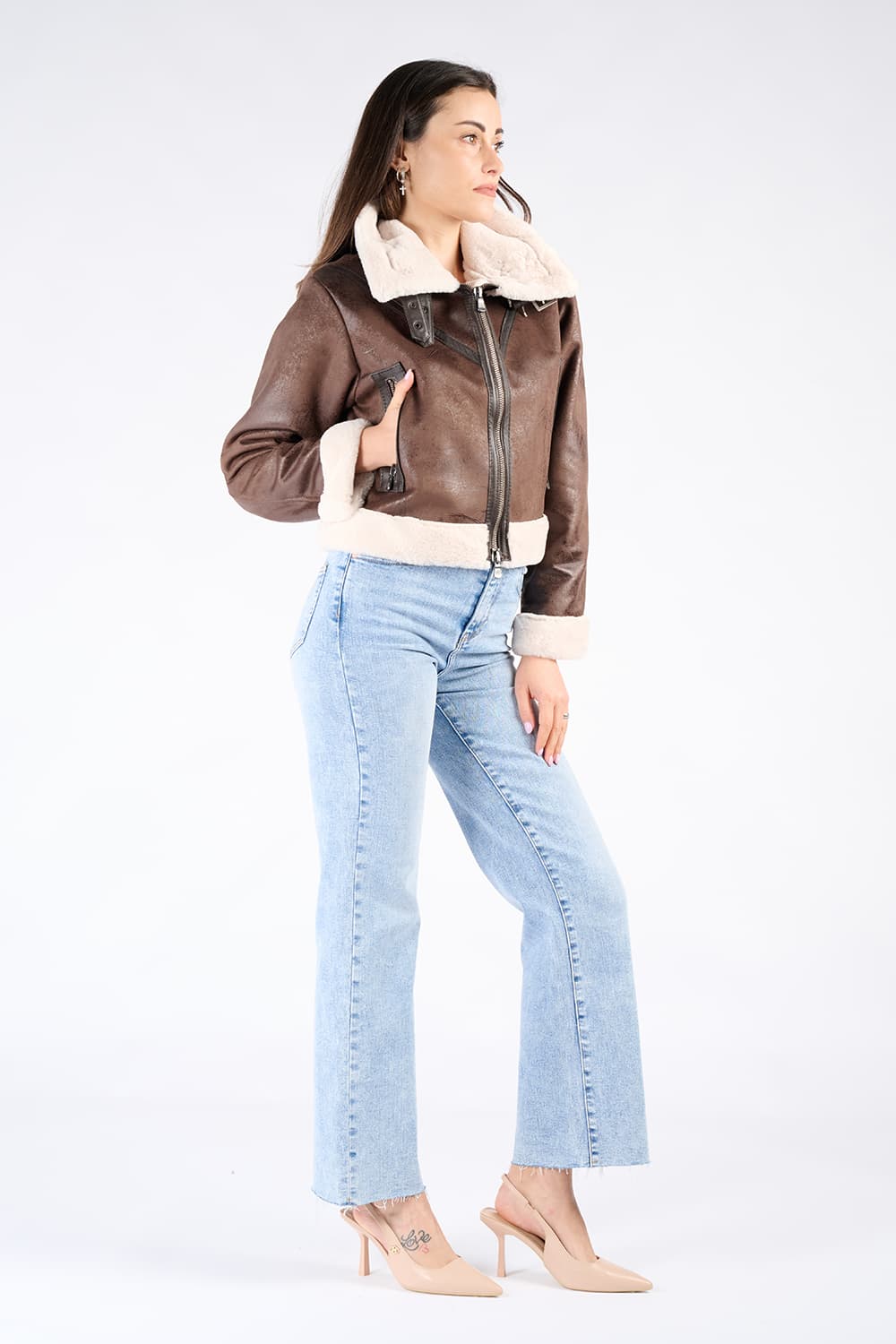 Ginevra Dark Brown Shearling Style woman Barone firenze - 4