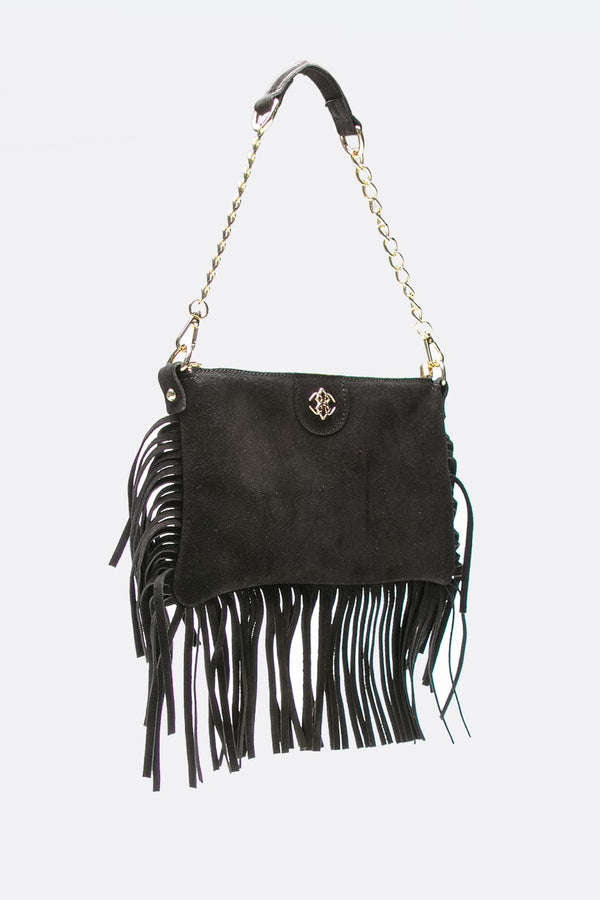 Opéra Suede Black Fringed Bag donna Barone firenze