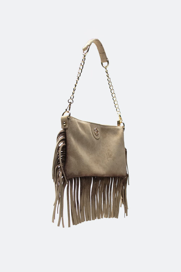Opéra Suede Taupe Fringed Bag donna Barone firenze