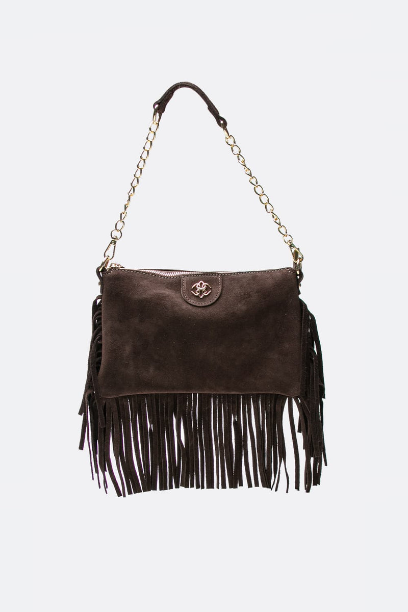 Opéra Suede Dark Brown Fringed Bag woman Barone firenze - 1
