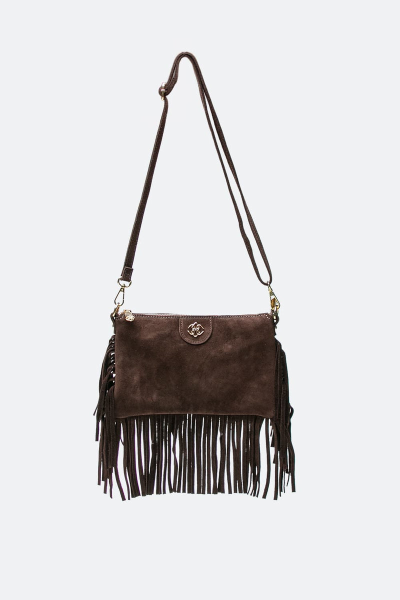 Opéra Suede Dark Brown Fringed Bag woman Barone firenze - 4