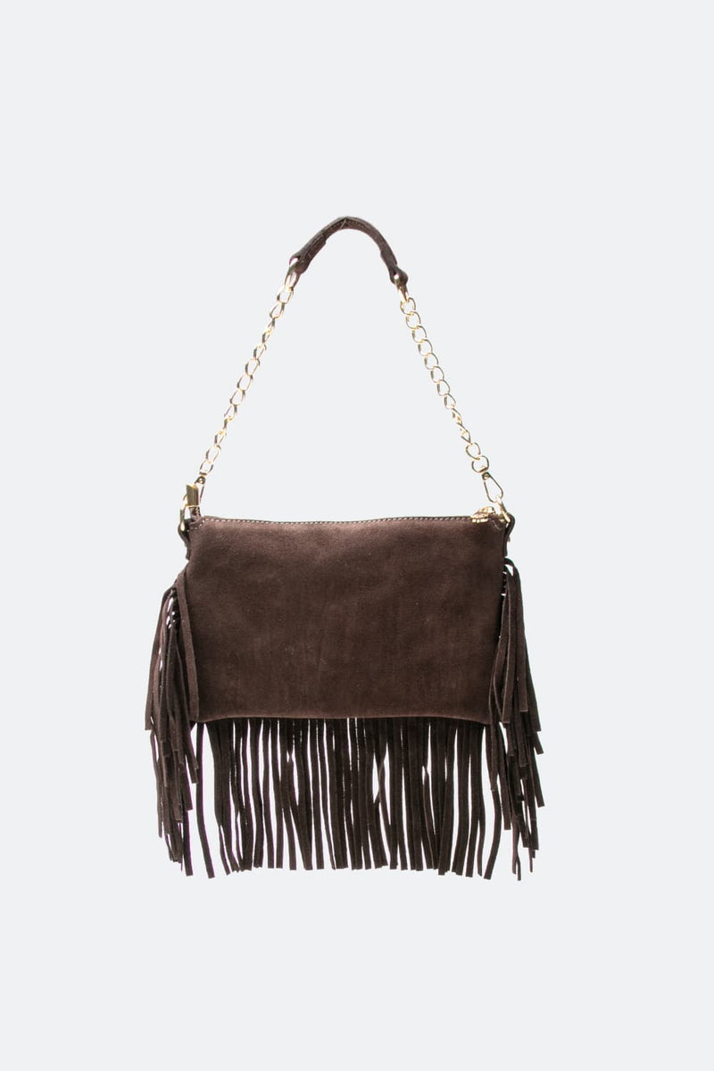 Opéra Suede Dark Brown Fringed Bag woman Barone firenze - 5