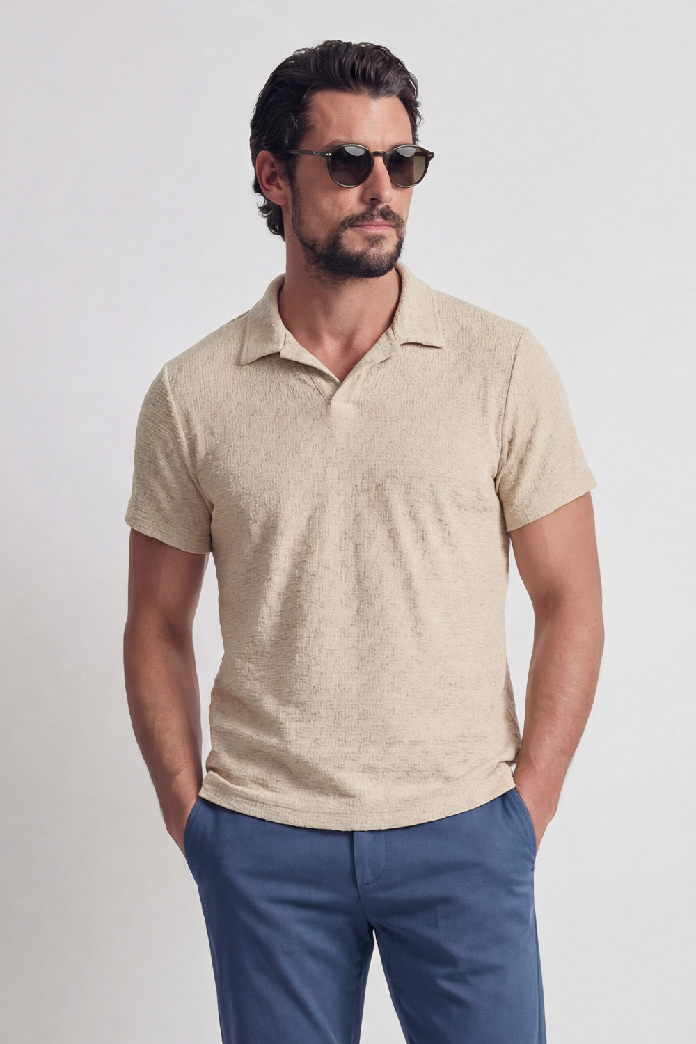 Men's Beige Polo Shirt man Barone firenze - 1