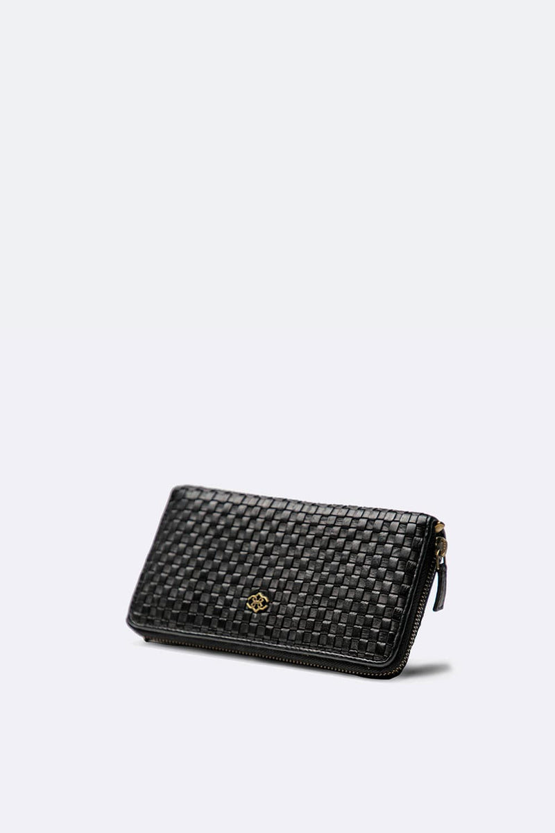 Large Woven Wallet in Black unisex Barone firenze - 2