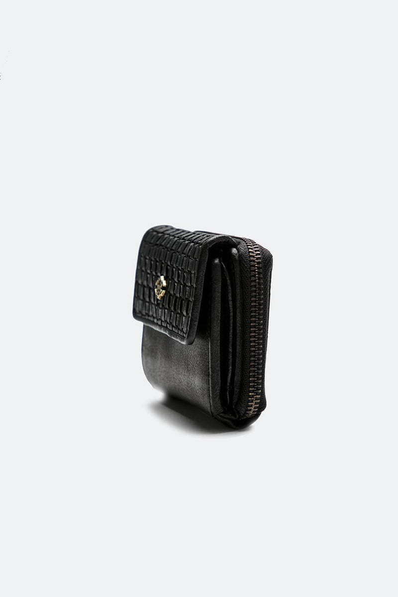 Intreccio Button and Smooth Black Wallet unisex Barone firenze - 2