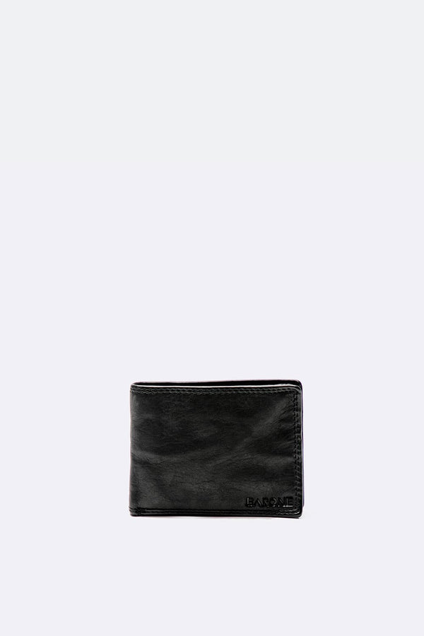 Men's Smooth Black Leather Wallet man Barone firenze