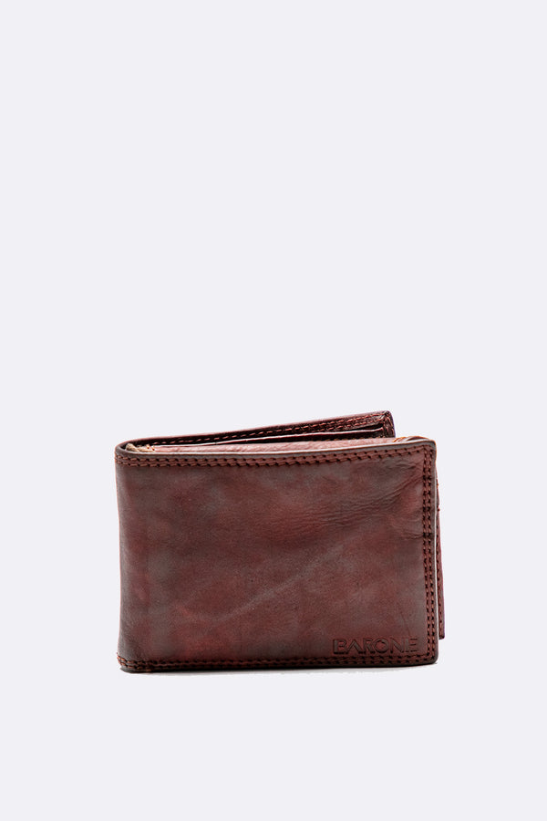 Smooth Leather Wallet for Men, Rust Brown man Barone firenze