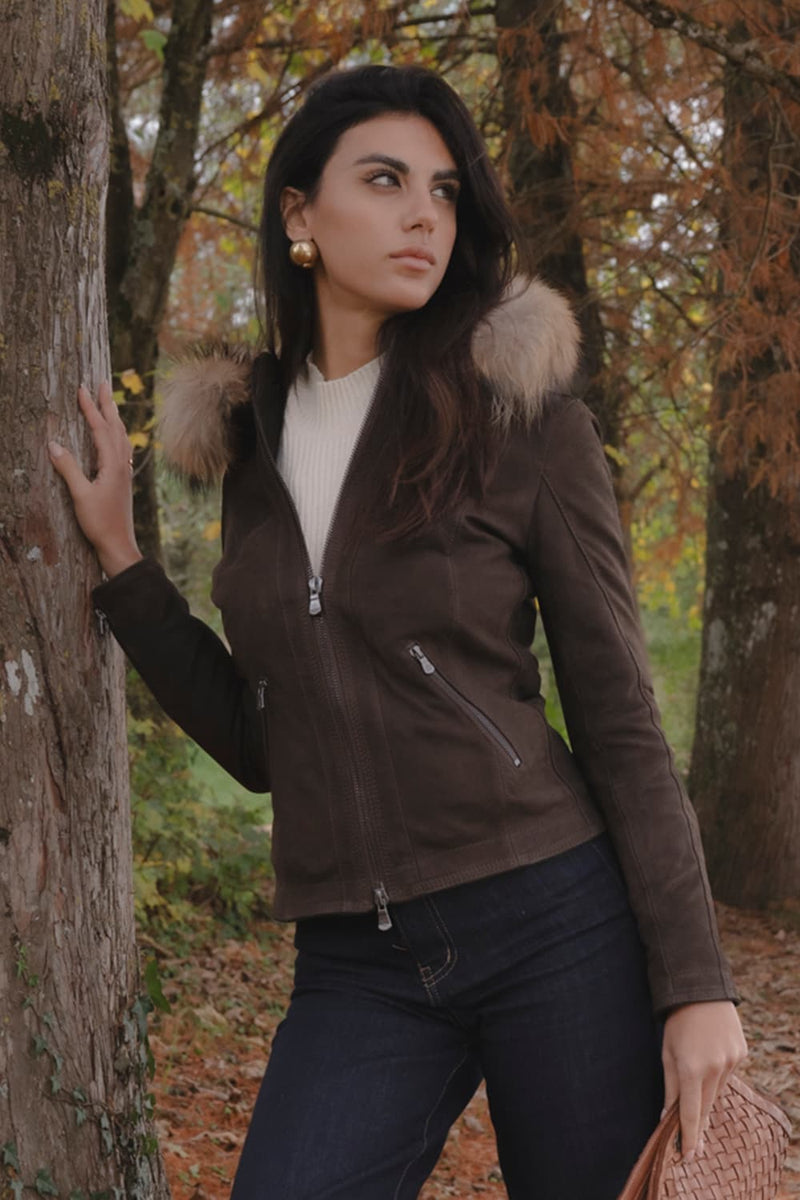 Sofia Oleato with Hood Fur Dark Brown woman Barone firenze - 1