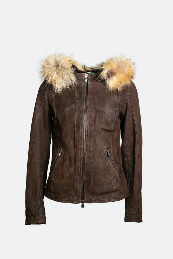 Sofia Oleato with Hood Fur Dark Brown donna Barone firenze