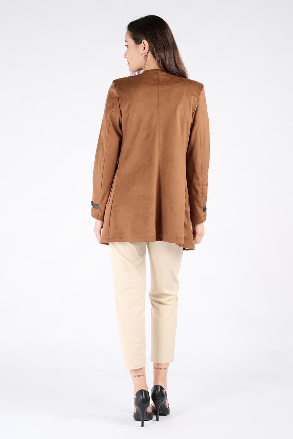 Alcantara Duster Coat in Tan woman Barone firenze - 4