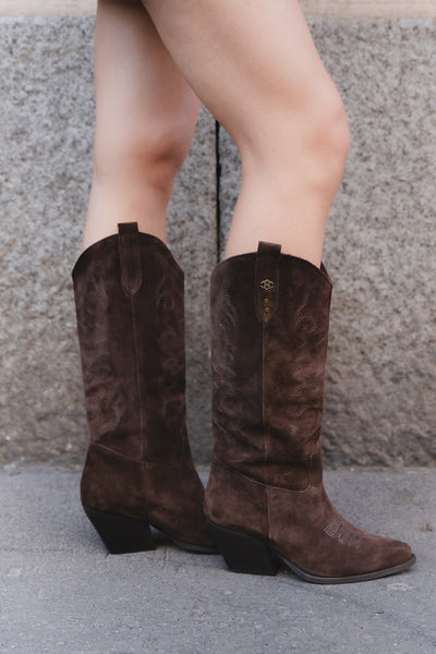 Dante Suede Cowboy Boots in Dark Brown