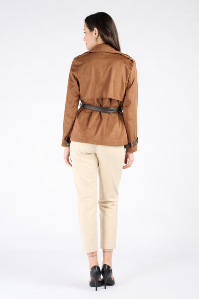 Short Alcantara Trench Coat in Tan