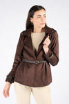 Short Alcantara Trench Coat in Dark Brown woman Barone firenze - 3