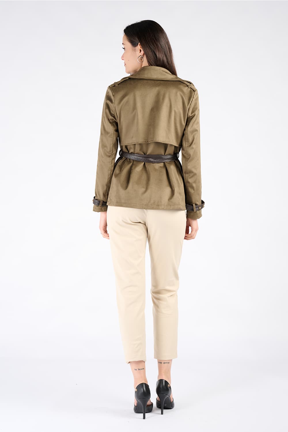 Short Alcantara Trench Coat in Green woman Barone firenze - 5