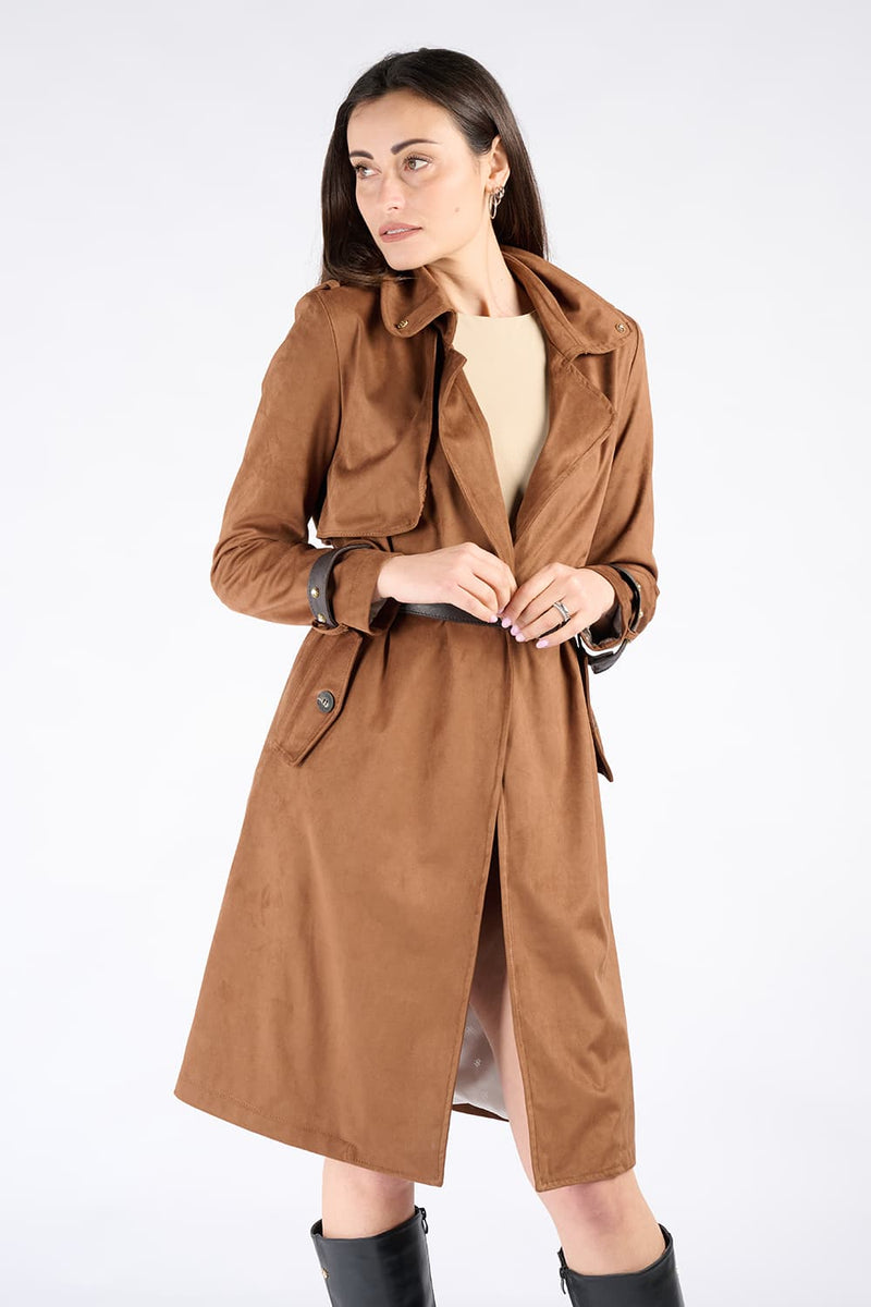 Alcantara Trench Coat in Tan woman Barone firenze - 1