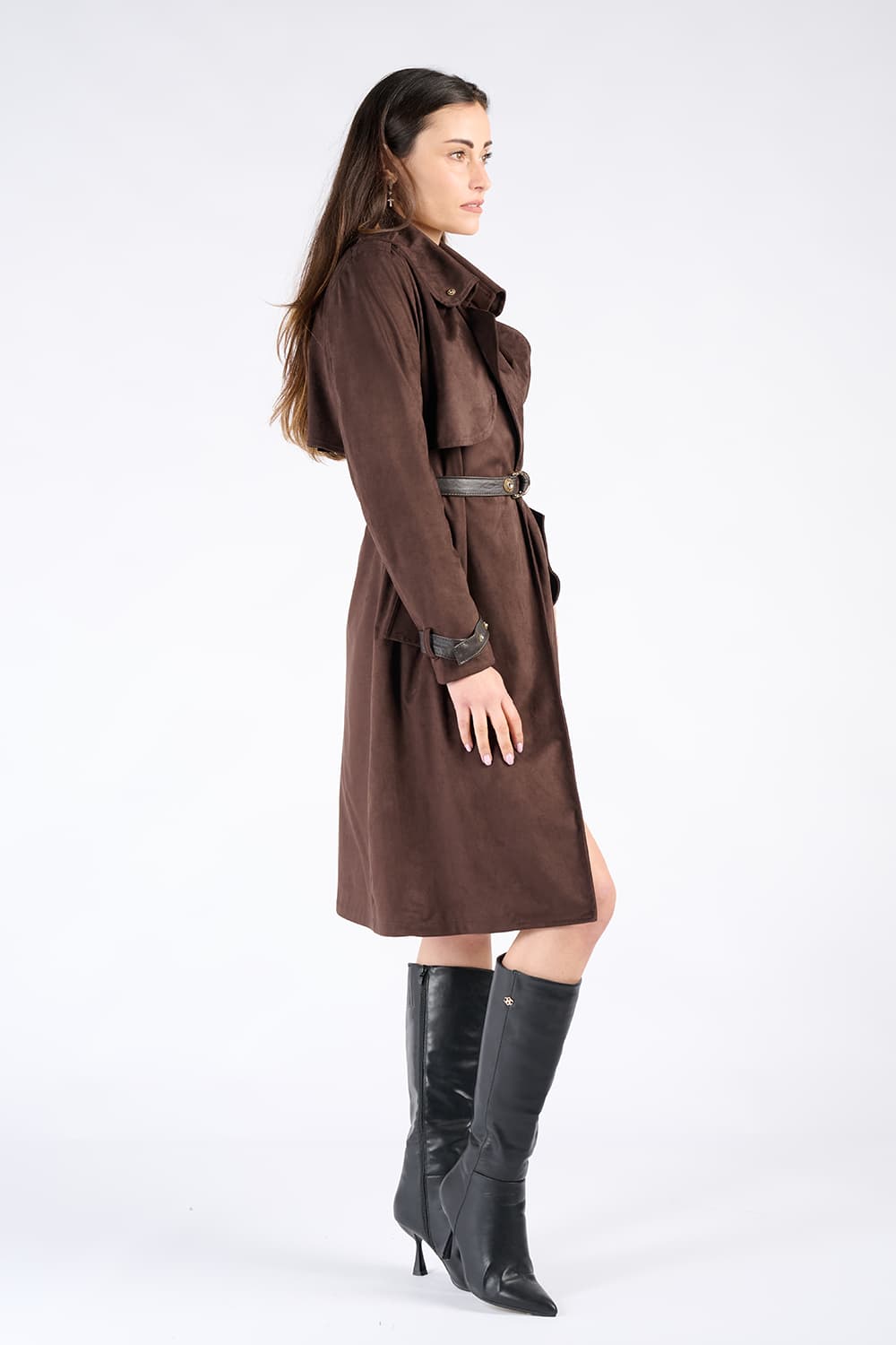 Alcantara Trench Coat in Dark Brown woman Barone firenze - 3