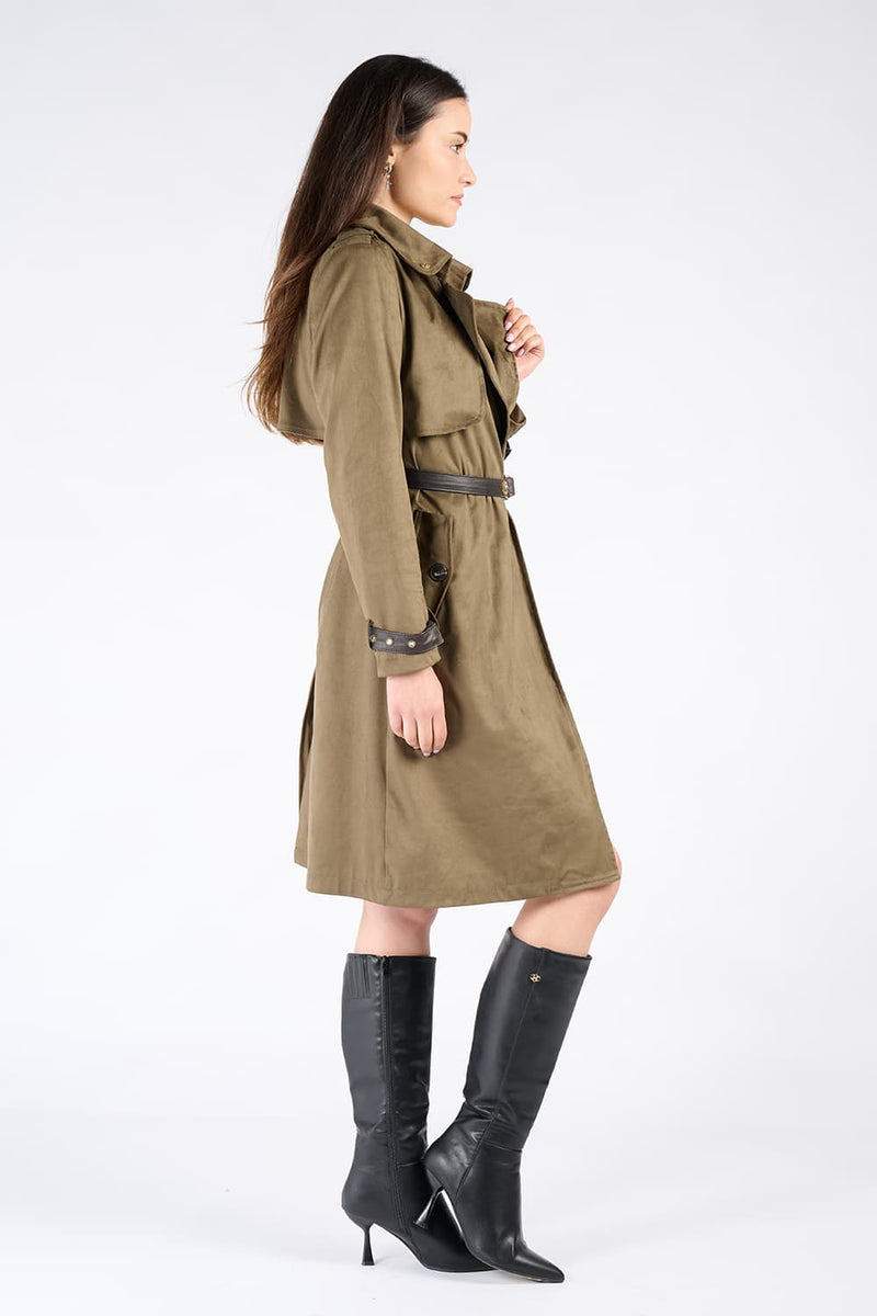 Alcantara Trench Coat in Green woman Barone firenze - 3