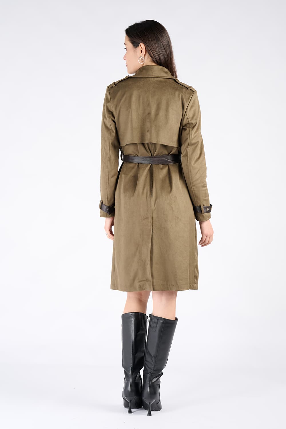 Alcantara Trench Coat in Green woman Barone firenze - 4