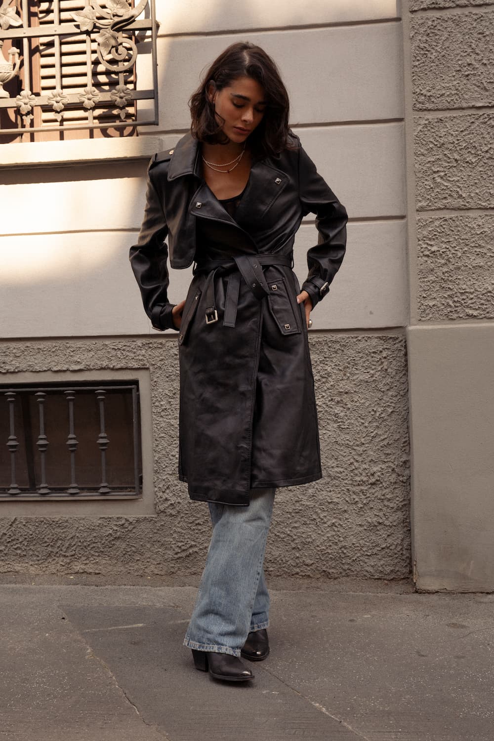 Studded Trench Coat in Black woman Barone firenze - 7
