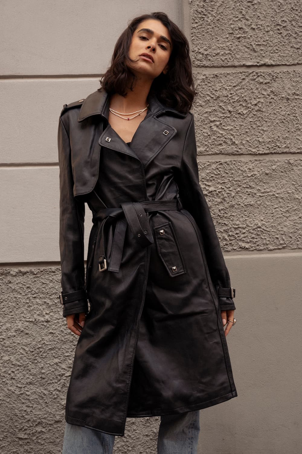 Studded Trench Coat in Black woman Barone firenze - 5