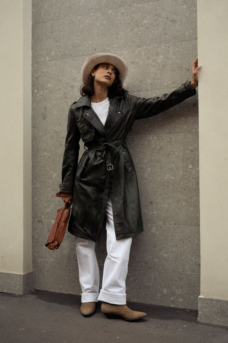 Green Studded Trench Coat woman Barone firenze - 4