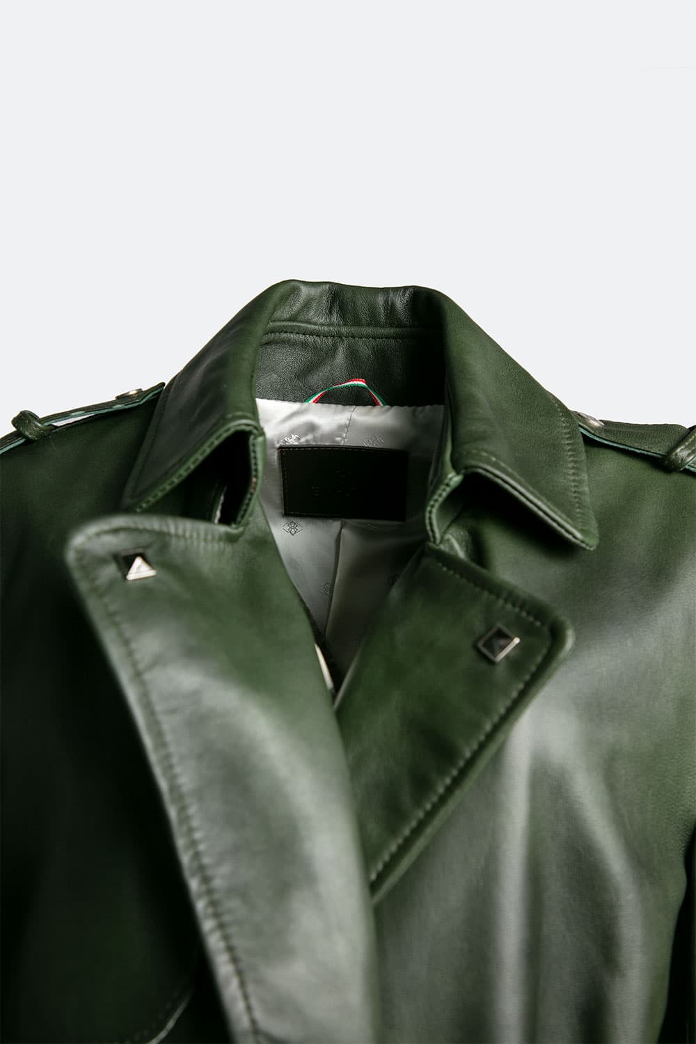 Green Studded Trench Coat woman Barone firenze - 3