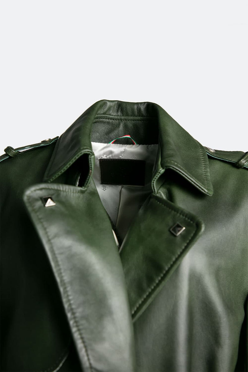 Green Studded Trench Coat woman Barone firenze - 3