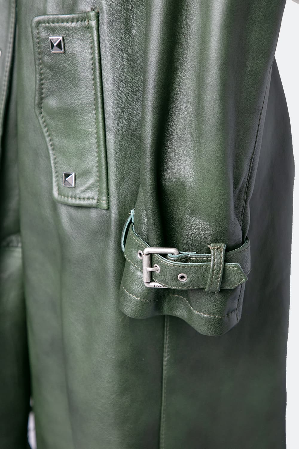 Green Studded Trench Coat woman Barone firenze - 8
