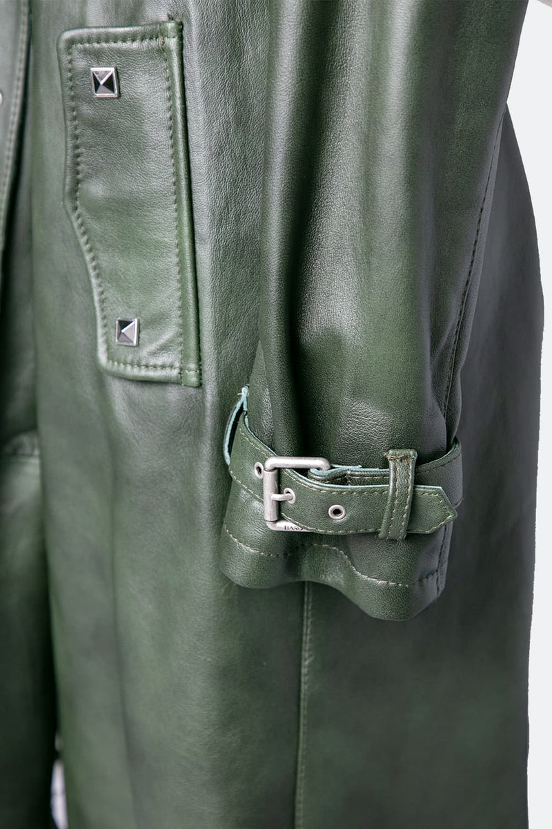 Green Studded Trench Coat woman Barone firenze - 8