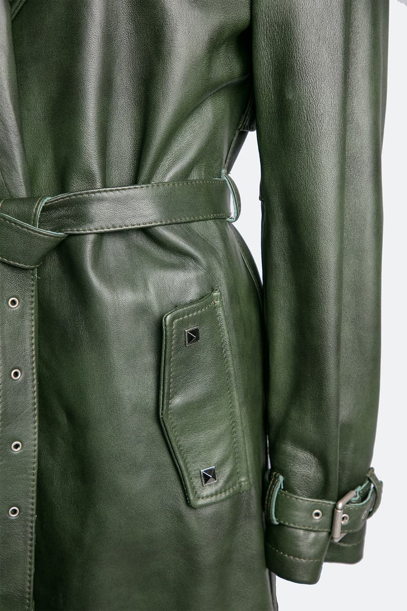 Green Studded Trench Coat woman Barone firenze - 7