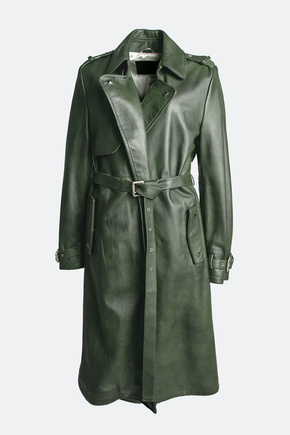 Green Studded Trench Coat woman Barone firenze - 1