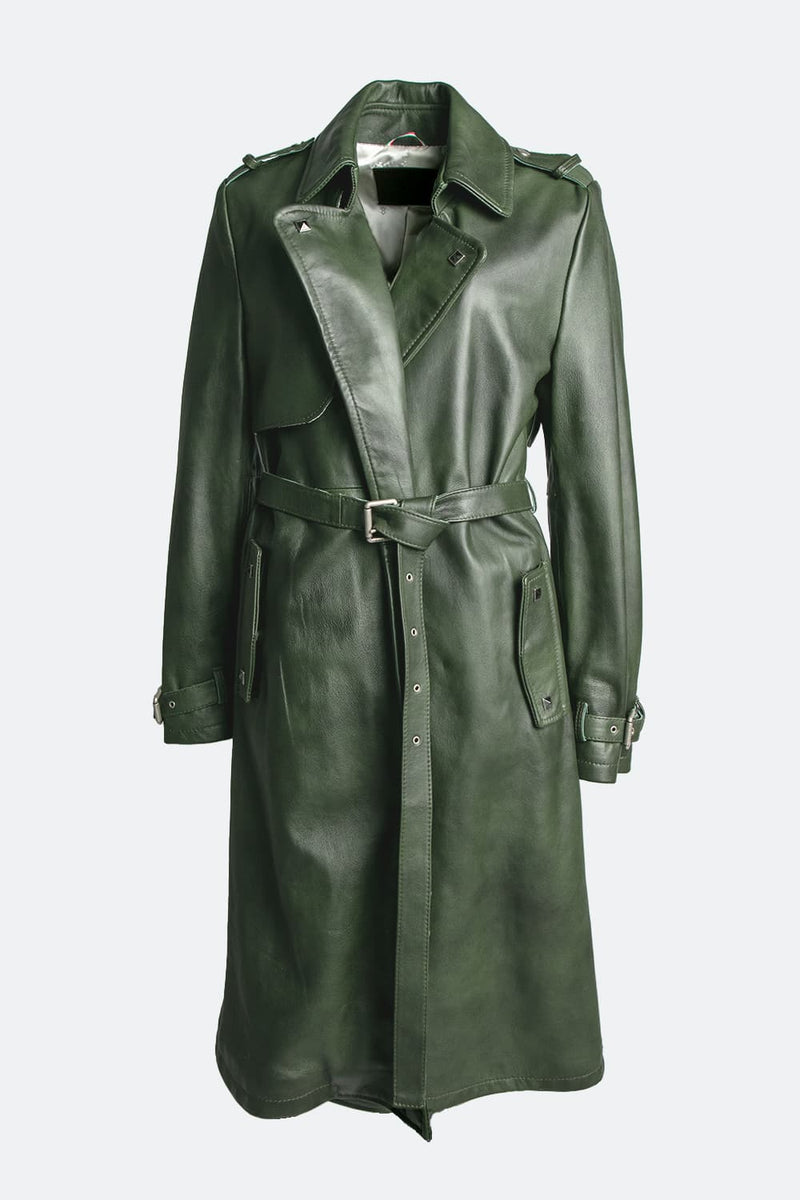 Green Studded Trench Coat woman Barone firenze - 1