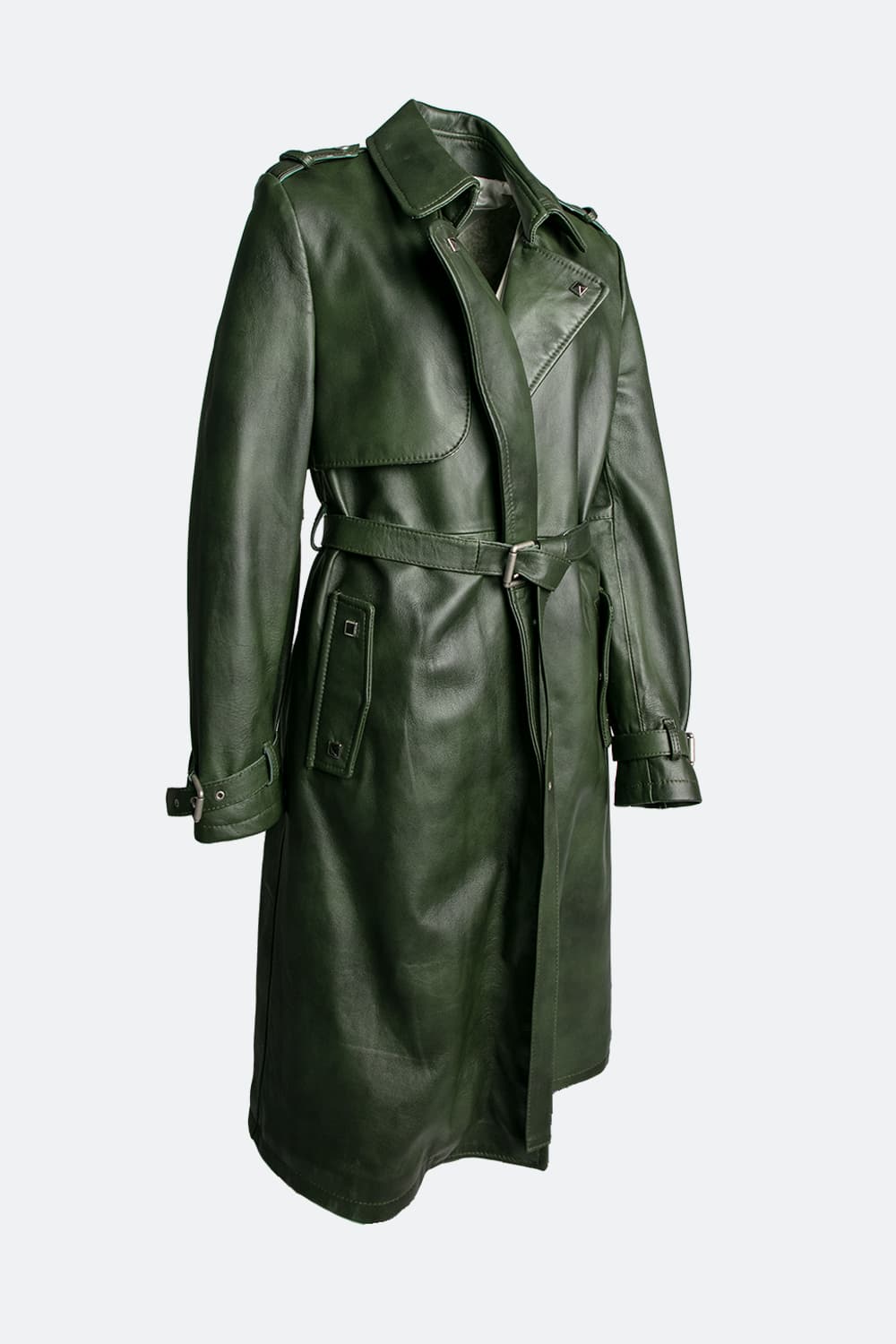 Green Studded Trench Coat woman Barone firenze - 6