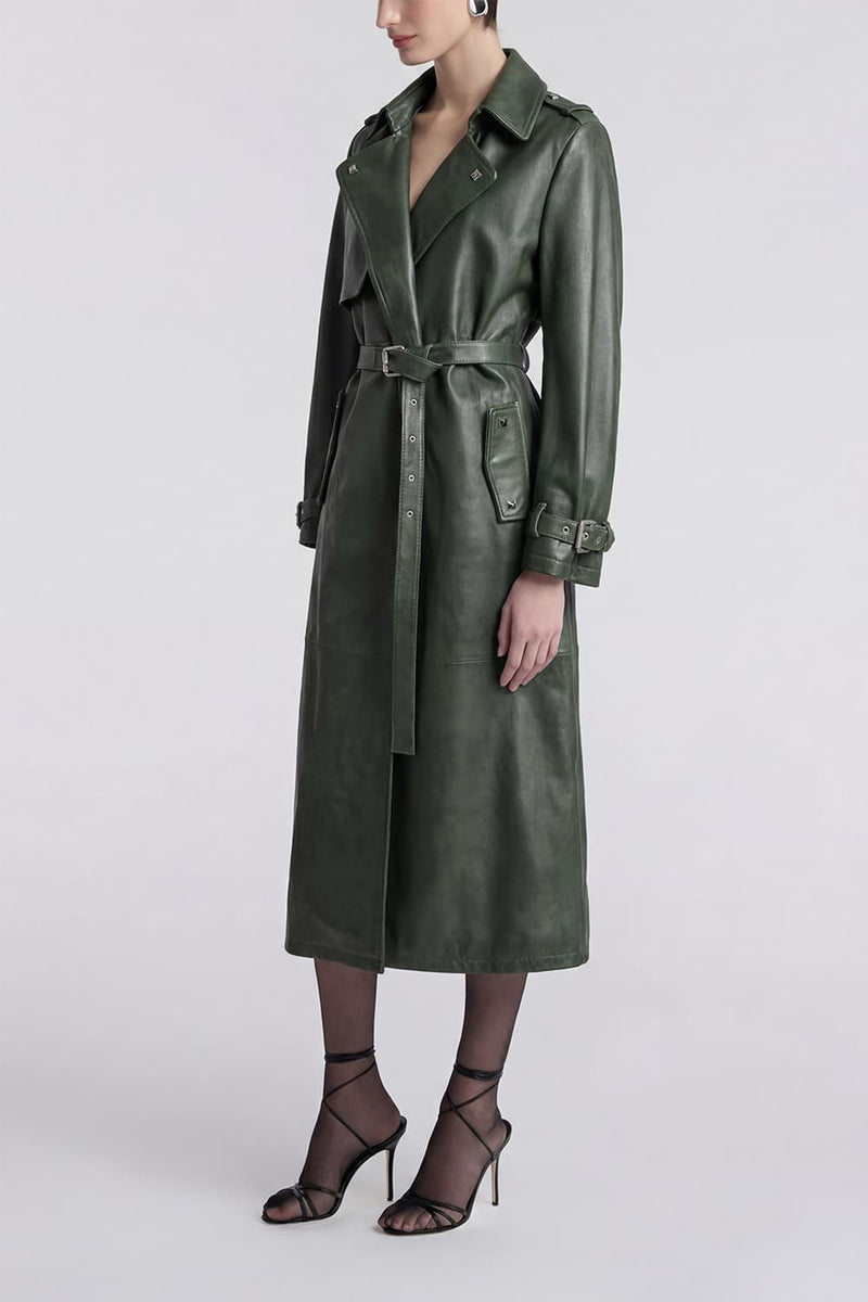 Green Studded Trench Coat woman Barone firenze - 2