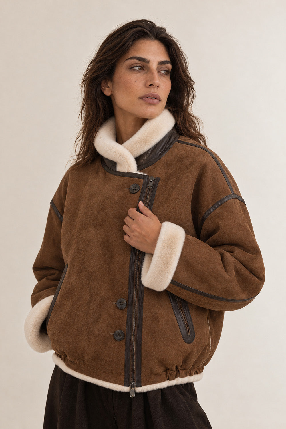 Viktoria Shearling Style Tabacco/Crema woman Barone firenze - 3