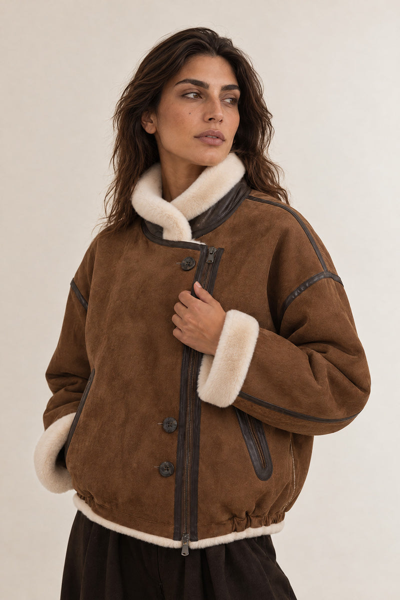 Viktoria Shearling Style Tabacco/Crema woman Barone firenze - 3