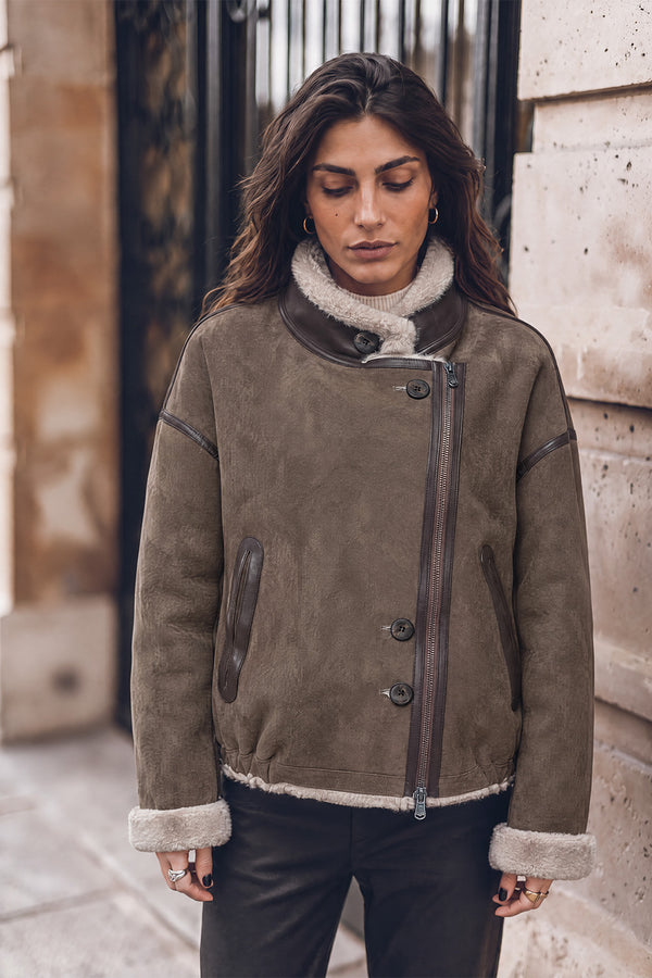 Viktoria Shearling Style Verde/Grigio woman Barone firenze