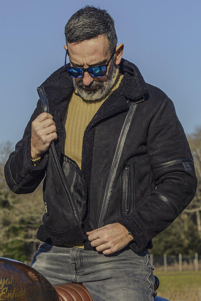 Chiodo Shearling Style Black unisex Barone firenze - 4