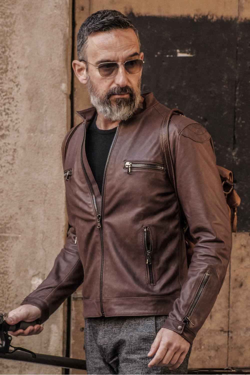 Michele Leather Jacket with Stitching man Barone firenze - 1