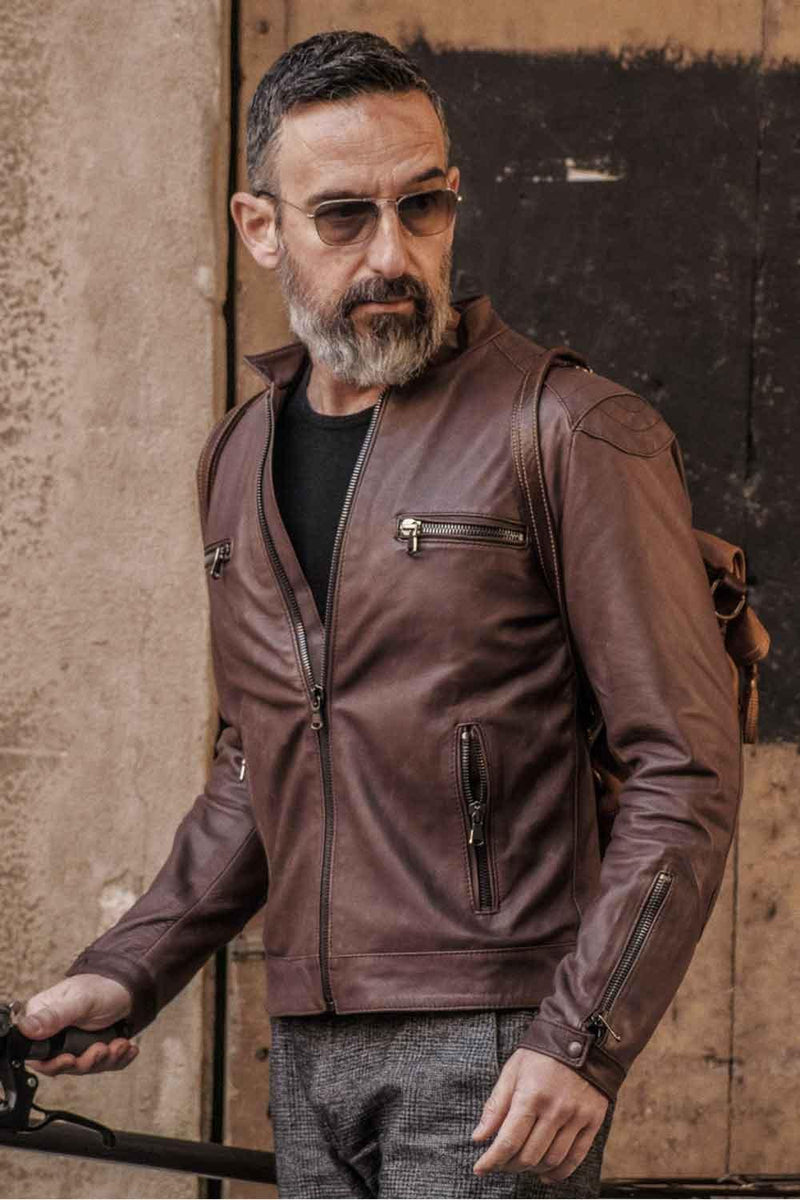 Michele Leather Jacket with Stitching man Barone firenze - 1