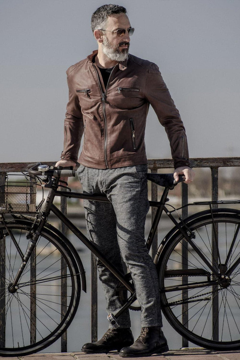 Michele Leather Jacket with Stitching man Barone firenze - 5